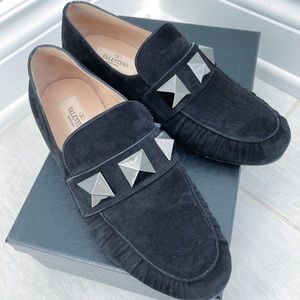 Authentic Valentino Macro Studs Suede Loafer Black